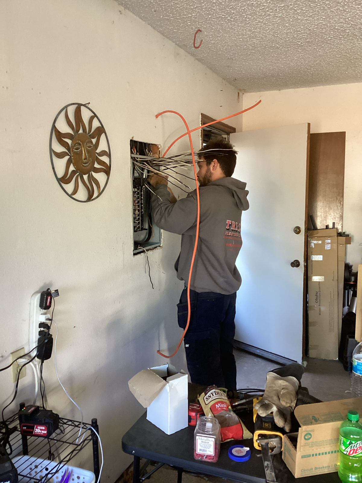 Brayden working on a panel